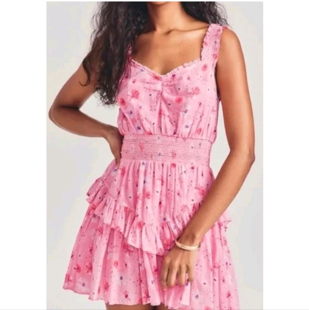 LoveShackFancy Norelli Pink Mini Ruffle Dress Size XL - Picture 3 of 8